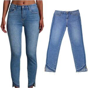 DRIFTWOOD Jackie High Rise Embroidered Aztec Print Step Crop Jeans 29 Frayed Hem